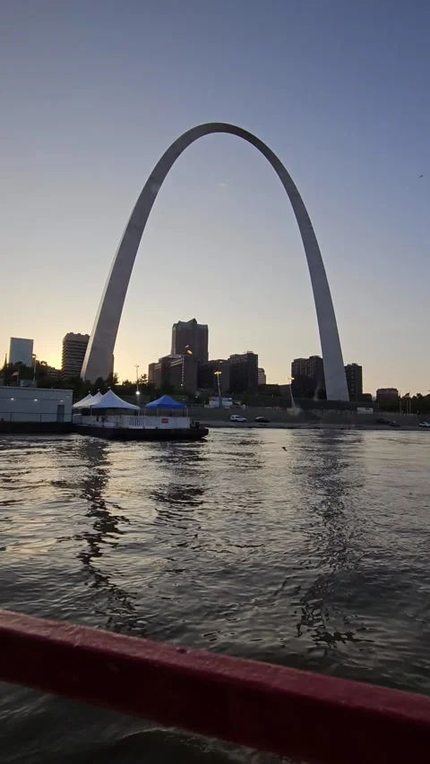St. Louis Gateway Arch at Sunset from Water Stock Footage 321611301