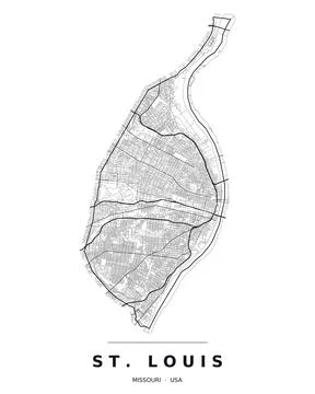 St Louis MO Street Map Road Network Highways Black White Editable Vector Stock Illustration