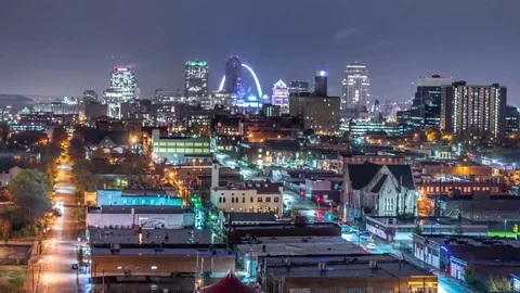 St Louis Skyline night Stock Footage 101436625
