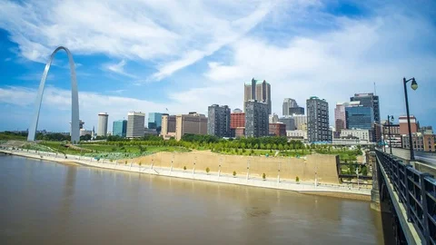 St louis time lapse of skyline and bridge with clouds 4k 1080p Stock Footage 77634342