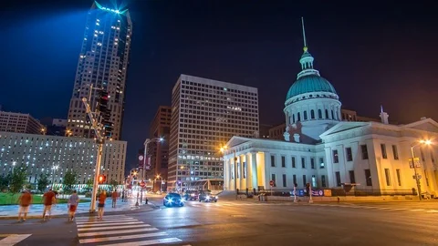 St louis time lapse of skyline and arch at night 4k 1080p Stock Footage 77634346