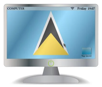 St. Lucia Computer Screen With On Button Stock Illustration