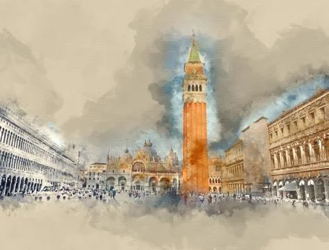 St Mark s square in Venice - Piazza San Marco - VENICE, ITALY - JUNE 30, 2016 Illustrazione stock