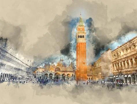 St Mark s square in Venice - Piazza San Marco - VENICE, ITALY - JUNE 30, 2016 Illustrazione stock