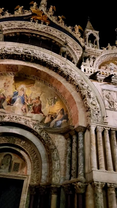 St. Mark’s Basilica with Evening Lights in Venice Editorial Use Only Stock Footage 317514749