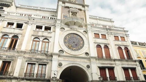 St Mark's Clock Tower On Piazza San Marco, Facade, Venice II Stock Footage 87559805