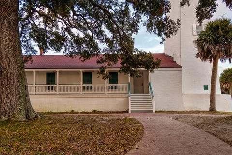 St. Marks Lighthouse at St. Marks Wildlife Refuge during Evening Stock Photos
