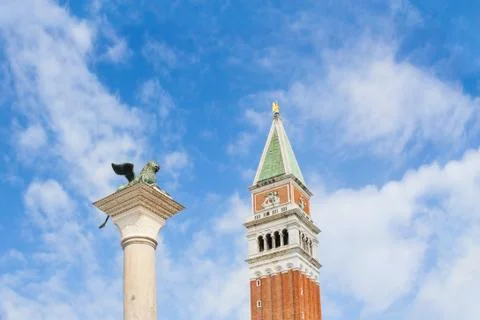 St. mark's square column and campanile Stock Photos