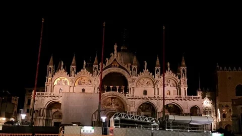 St. Mark’s Square with Evening Lights in Venice, Italy  Editorial Use Only Stock Footage 317514826
