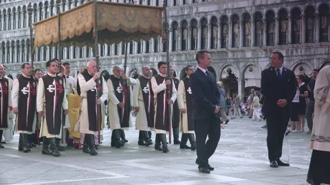 St. Mark's Square hosts a religious procession Stock Footage 147058596