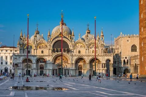 St. Mark's square with iconic sights of St. Mark's basilica in Venice, Italy Stock Photos