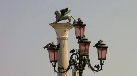St Mark's Square lamps and lion Stock Footage 40136304