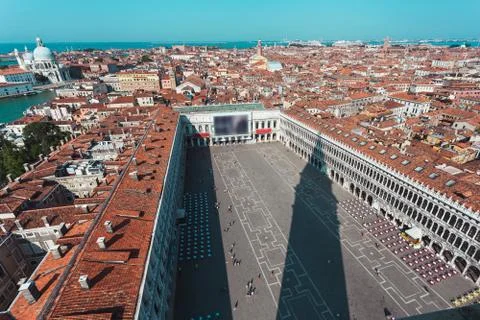 St. Mark's Square from the top of the Campanile Tower in Venice, Italy. Stock Photos