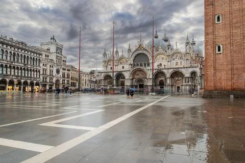 The St. Mark's Square in Venice during Bad Weather and High Tide, Venice Stock Photos