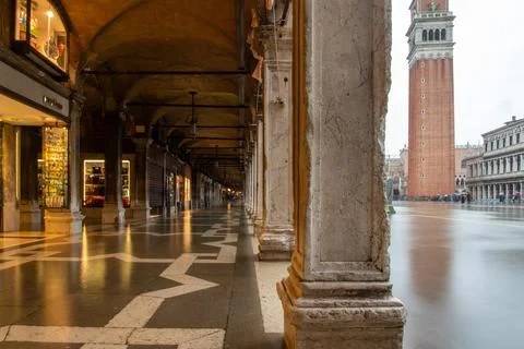 The St. Mark's Square in Venice during Bad Weather and High Tide, Venice Stock Photos