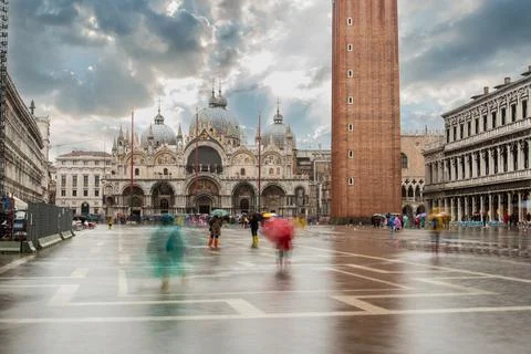 The St. Mark's Square in Venice during Bad Weather and High Tide, Venice Stock Photos