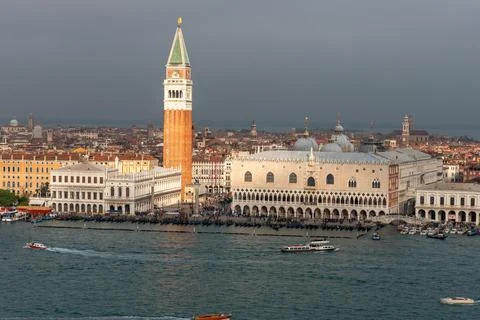 The St. Mark's Square in Venice during Bad Weather and High Tide, view from C Stock Photos