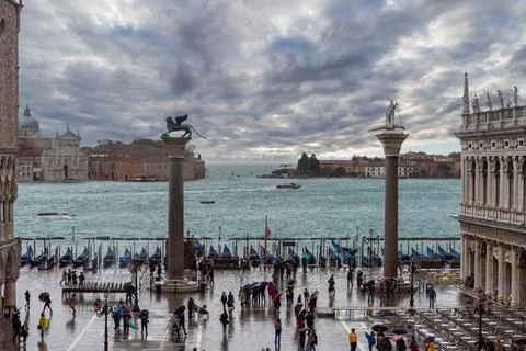 The St. Mark's square in Venice during bad weather and high tide in Venice Stock Photos