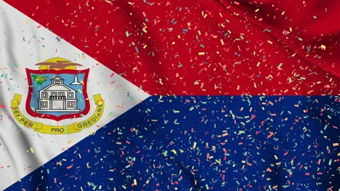 St Martin flag seamless animation with paper confetti Video stock 223345484