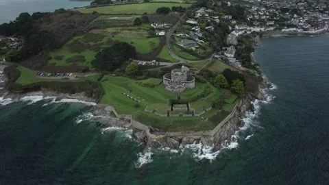 St Mawes Castle in Cornwall. Old English coastal village in cold gloomy Stock Footage 255050337