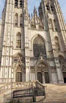 St Michael and Saint Gudula Cathedral Brussels Belgium main Gothic Church Stock Photos