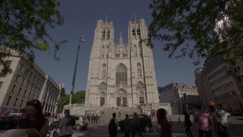 St. Michael and St. Gudula Cathedral located at the Treurenberg hill in Brussels Stock Footage 94256490