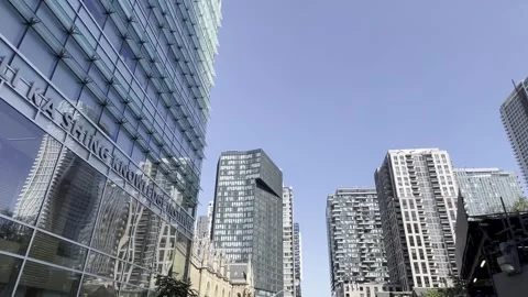 St. michael cathedral basilica glimpsed from moving bus in toronto, ontario Stock Footage 302543979