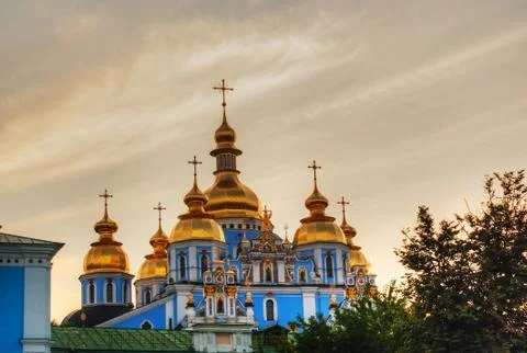 St. michael monastery domes in kiev, ukraine Stock Photos