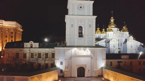 St. Michael's Golden-Domed Monastery at night time Stock Footage 104428784