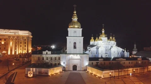 St. Michael's Golden-Domed Monastery at night time. Stock Footage 104428841