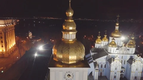 St. Michael's Golden-Domed Monastery at night time Stock Footage 104429064