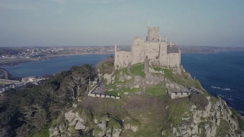 St Michael's Mount from a drone, Marazion, Penzance, Cornwall, England Stock Footage 172556752