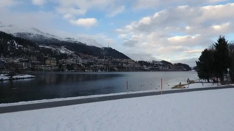 St Moritz lake aerial view 動画素材 89337761