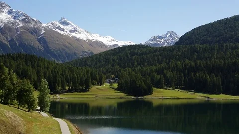 St Moritz lake - alpine scenario Stock Footage 81260659