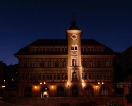 St. Moritz library at night in summer, Grisons, Switzerland Stock Photos