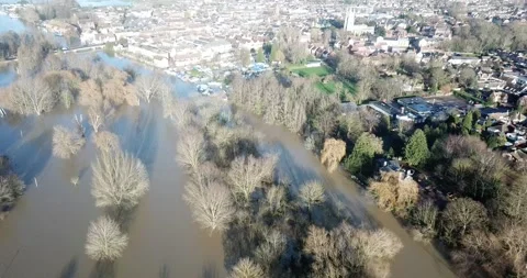 St Neots - River Ouse Burts Its Banks After Storm Bella - Riveside Park 4K Stock Footage 145820259