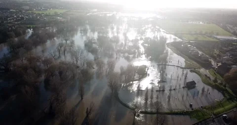 St Neots - River Ouse Burts Its Banks After Storm Bella - Riveside Park 4K Stock Footage 145820529