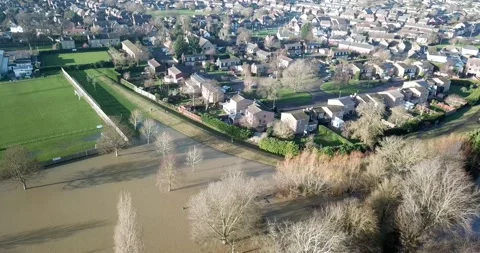 St Neots - River Ouse Burts Its Banks After Storm Bella -  Riveside Park 4K Stock-Footage 145841870