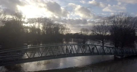 St Neots - River Ouse Burts Its Banks After Storm Bella - Coneygeare Bridge Stock-Footage 145845804