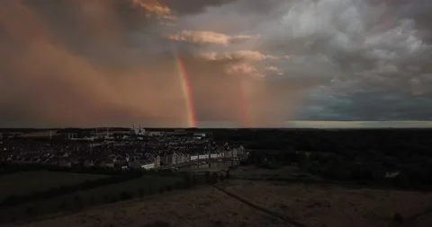 St Neots - Storm And Rainbow - bad weather - Drone Stockbeeldmateriaal 158580557