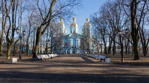 St. Nicholas Naval Cathedral, Saint-Petersburg, Russia. Time lapse. Stock Footage 77849461