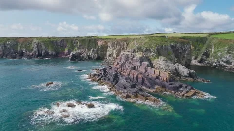 St. Non’s Cliffs, St Davids, Haverfordwest, Wales, England Stock Footage 249384311