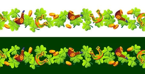 St Patrick borders with shamrock clover, horseshoe Stock Illustration