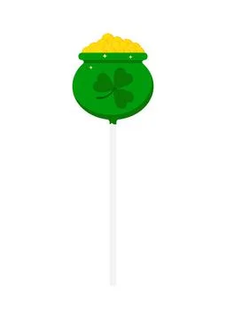 St Patrick cake pop with pot and gold isolated on white background. Stock Illustration