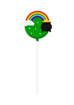 St Patrick cake pop with rainbow and cauldron icon isolated on white background. Stock Illustration