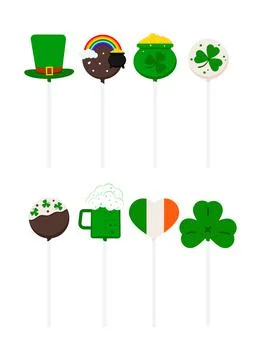 St Patrick cake pops set isolated on white background. Stock Illustration