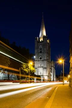 St  Patrick Cathedral Night Long Exposure Light Streaks Dublin Ireland Stock Photos