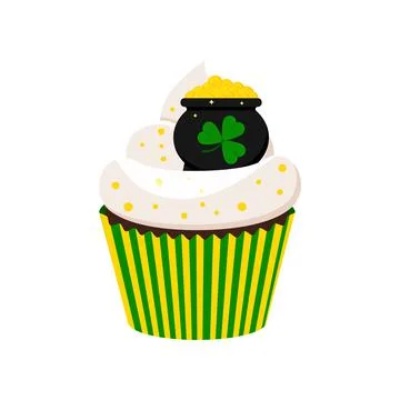 St Patrick cupcake with cauldron isolated on white background. Illustrazione stock