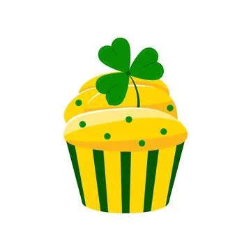 St Patrick cupcake with shamrock isolated on white background. Stock Illustration