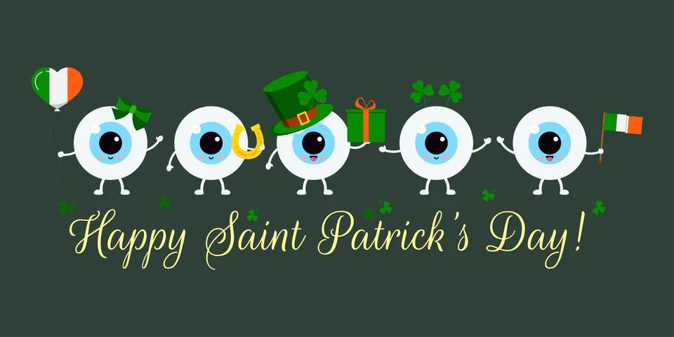 St Patrick cute eye balls on greeting card. Illustrazione stock
